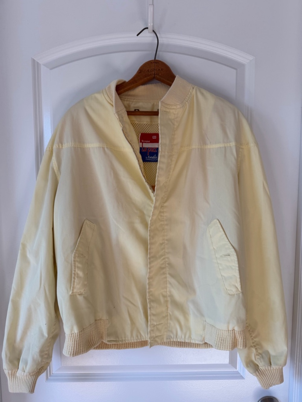 Vintage 80s Catalina La Paz Yellow Pastel Bomber Grandpa Jacket Size 44